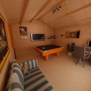 Log Cabin with Pool Table, Darts Board, TV & Couch